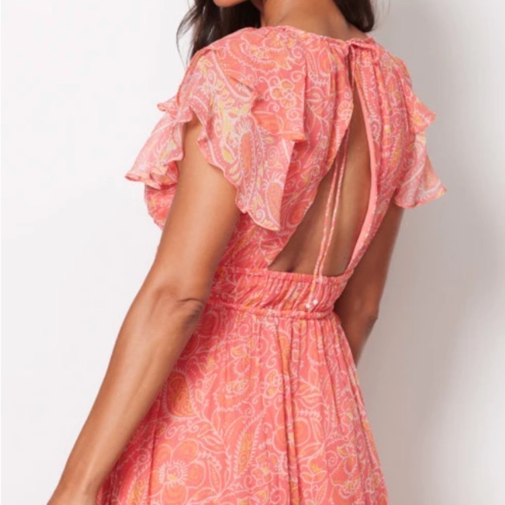 Cleobella Hannah Cutout Tiered Ruffle Maxi Dress Coral Blossom M Romantic NEW - Picture 6 of 16